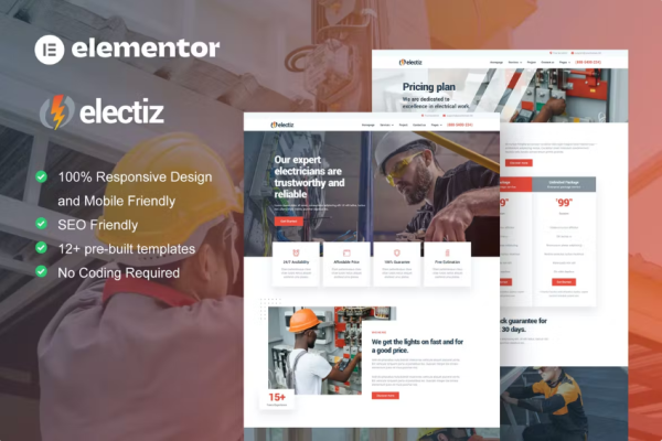 Electriz – 电气安装和维护服务 Elementor 模板套件-myforexstore