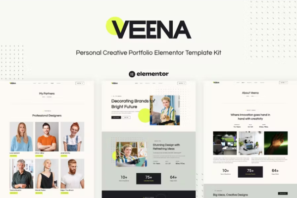 Veena – 个人创意作品集 Elementor 模板套件-myforexstore