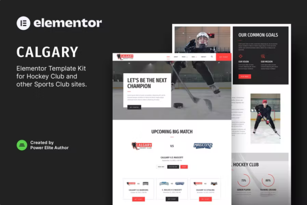 calgary – 曲棍球队和体育俱乐部 Elementor 模板套件-极客小站