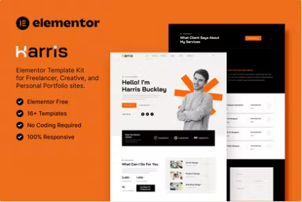 harris – 创意和个人投资组合 Elementor 模板工具包-极客小站