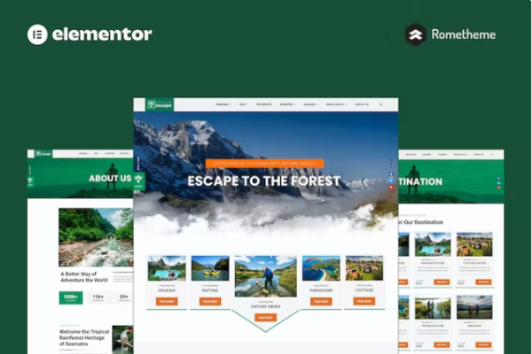 Escape – Forest Travel Adventure Elementor Pro 完整站点模板套件-极客小站