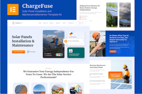 ChargeFuse – 太阳能电池板安装和维护 Elementor 模板套件-极客小站