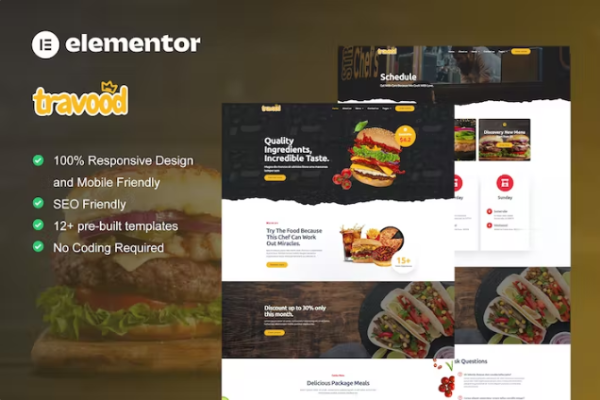 Travood – 食品卡车和街头食品 Elementor Pro 模板套件-极客小站