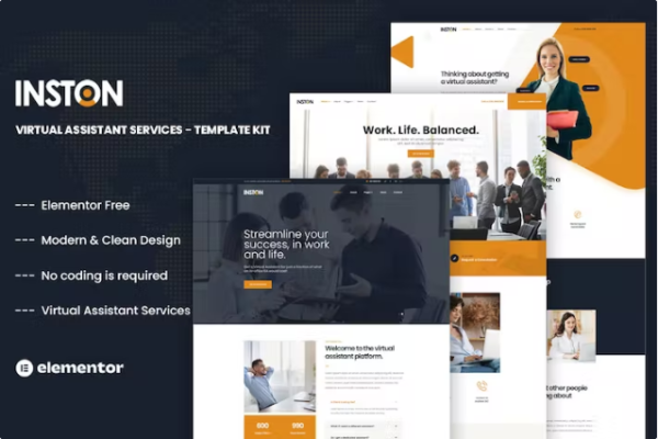 Inston – 虚拟助手服务 Elementor 模板工具包-极客小站