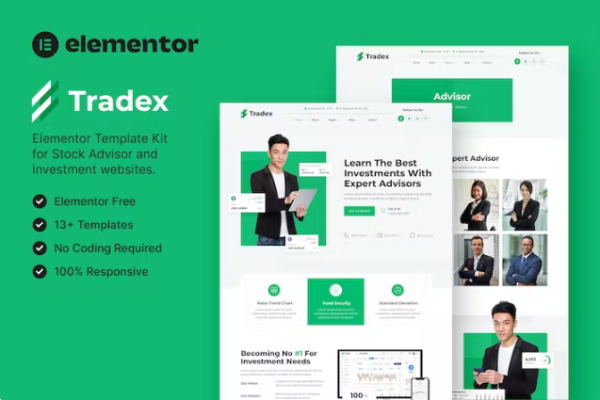 Tradex – 股票顾问和投资 Elementor 模板工具包-极客小站