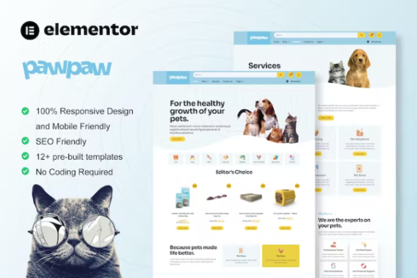 PawPaw – WooCommerce 宠物店和宠物护理 Elementor 模板套件-极客小站