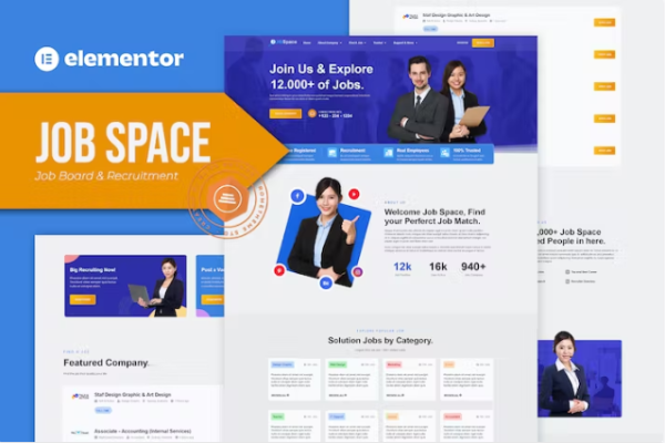 job space – 工作委员会和招聘 Elementor 模板套件-极客小站