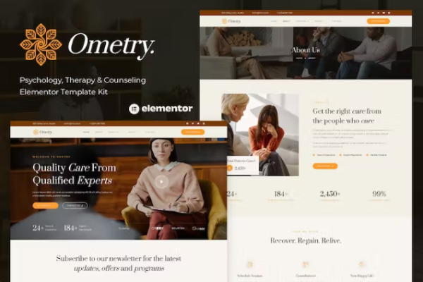 Ometry – 心理治疗和咨询 Elementor 模板套件-极客小站