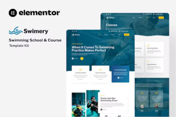 Swimery – 游泳学校和课程 Elementor 模板套件-极客小站