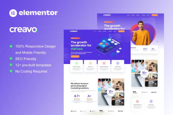 Creavo – 创意机构和数字营销 Elementor 模板工具包-极客小站