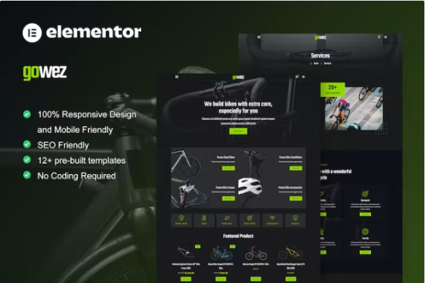 Gowez – WooCommerce 自行车商店和自行车服务 Elementor 模板套件-极客小站