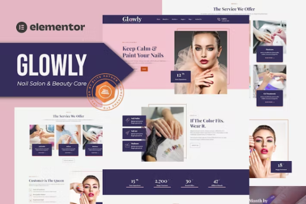 Glowly – 美甲沙龙和美容护理 Elementor 模板套件-极客小站