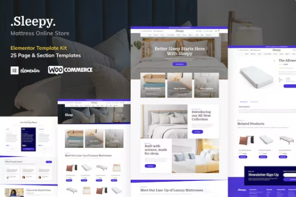 Sleepy – 床垫和床上用品在线商店 Elementor Pro 模板套件-极客小站