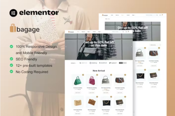 Bagage – Woocommerce 手提包 背包 手提箱 旅行包 Elementor Pro 模板套件-极客小站