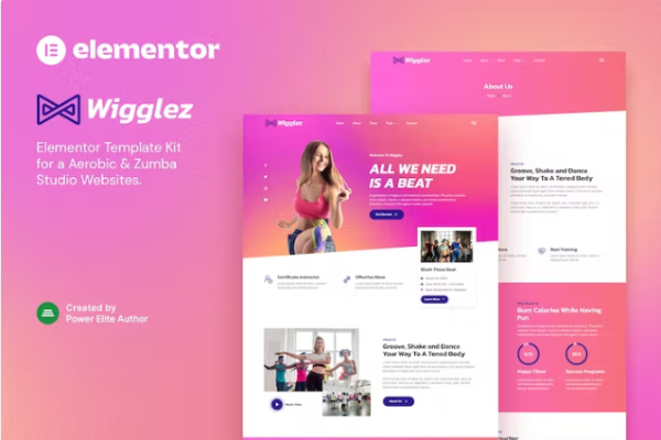 Wigglez – 有氧和尊巴舞工作室 Elementor 模板套件-极客小站