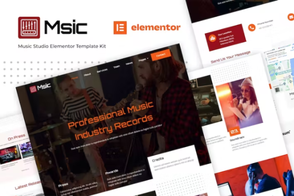 Msic – 音乐工作室 Elementor 模板套件-极客小站