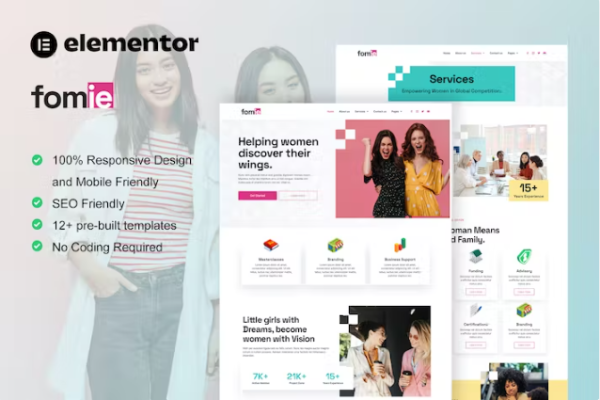 Fomie – 商务女性 Elementor 模板套件-极客小站