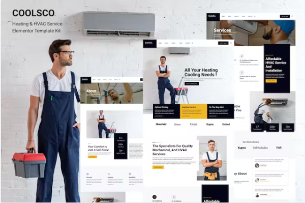 Coolsco – 空调加热和 HVAC Elementor Pro 模板套件-极客小站