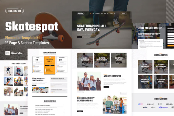 Skatespot – 滑板社区和滑板公园 Elementor Pro 模板套件-myforexstore