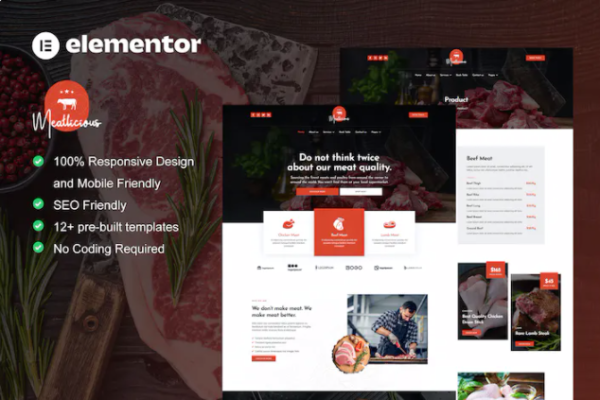 Meatlicious – 肉店和屠夫 Elementor 模板套件-极客小站