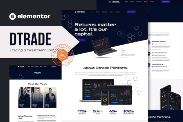 Dtrade – 贸易和投资公司 Elementor 模板套件-极客小站