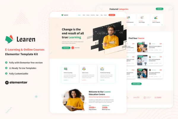 Learen – 电子学习和在线课程 Elementor 模板套件-极客小站