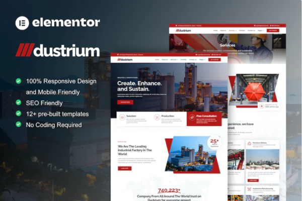 Dustrium – 工业和制造 Elementor Pro 模板套件-极客小站