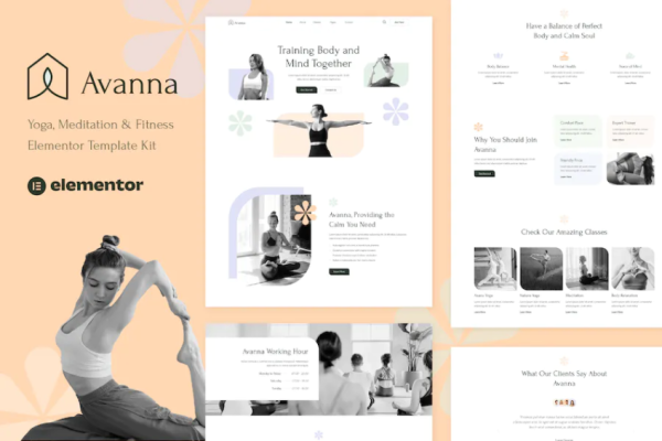 Avanna – 瑜伽、冥想和健身元素模板套件-极客小站