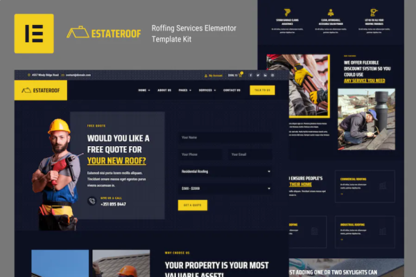EstateRoof – 屋顶服务 Elementor 模板套件-极客小站