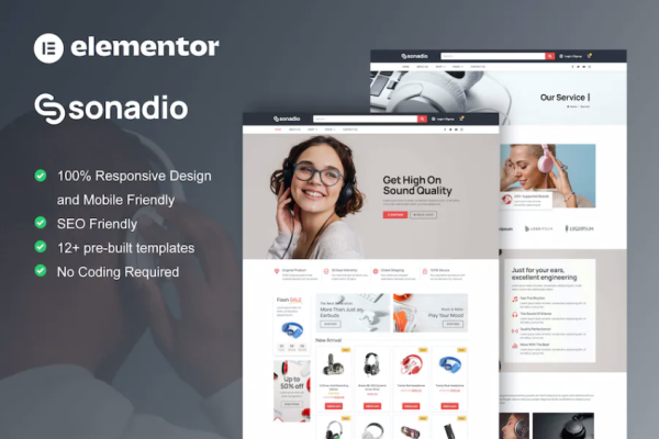 Sonadio – Woocommerce 音频商店 Elementor Pro 模板套件-极客小站