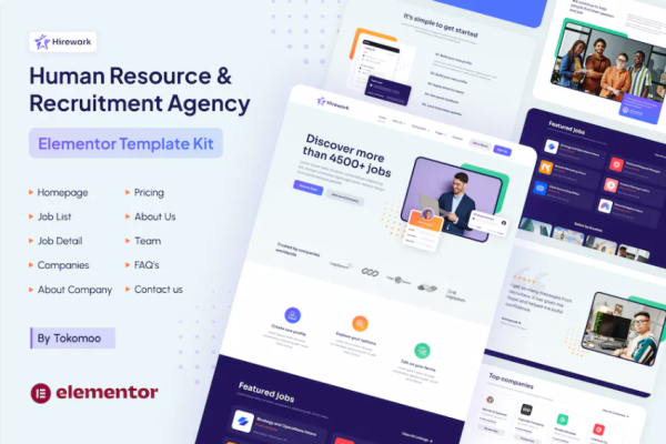 Hirework – 人力资源和招聘机构 Elementor Pro 模板套件-极客小站