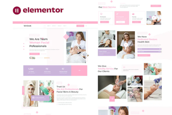 Widak-面部护理和美容护理Elementor Pro模板套件-极客小站