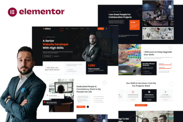 Mileni-个人自由职业者和公文包Showcase Elementor Pro模板套件-极客小站