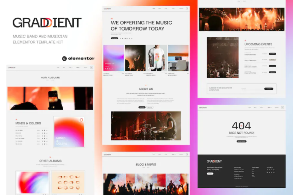 Gradient – 乐队和音乐家 Elementor 模板套件-极客小站