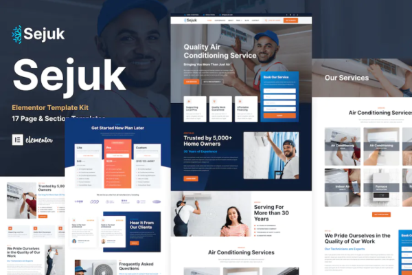 Sejuk – 空调和 HVAC 维修服务 Elementor Pro 模板套件-极客小站