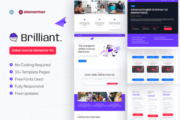 Brilliant – 在线课程 Elementor Pro 模板套件-极客小站
