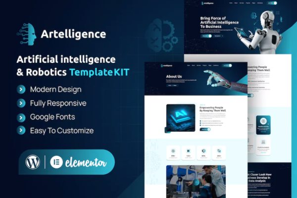 Artelligence – AI 和机器人 Elementor 模板套件-极客小站