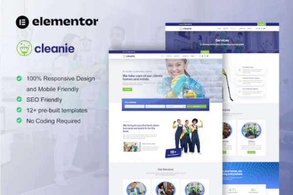 Cleanie – 清洁服务公司 Elementor 模板套件-极客小站