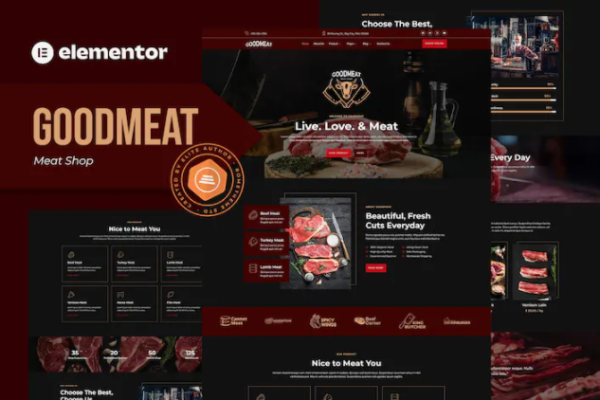 Goodmeat – 肉店和屠夫 Elementor 模板套件-极客小站