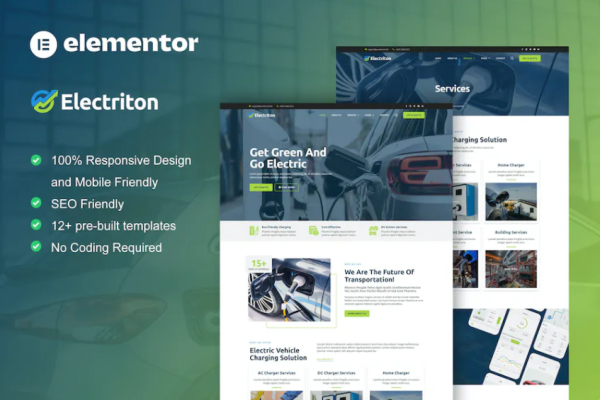 Electriton – 电动汽车和充电站 Elementor Pro 模板套件-极客小站