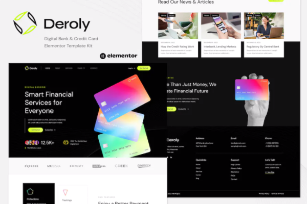 Deroly – 数字银行和信用卡元素模板套件-极客小站