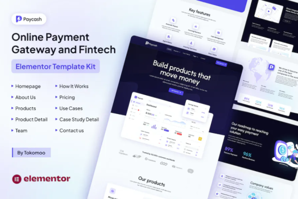 Paycash – 在线支付网关和金融科技 Elementor 模板套件-极客小站