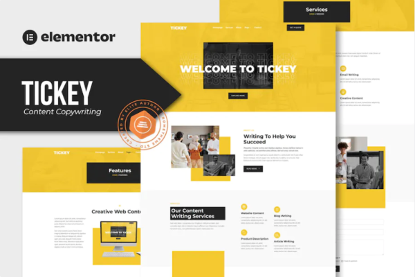 Tickey – 内容文案服务 Elementor 模板套件-极客小站