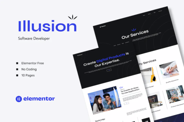 Illusion – 软件开发人员 Elementor 模板套件-极客小站