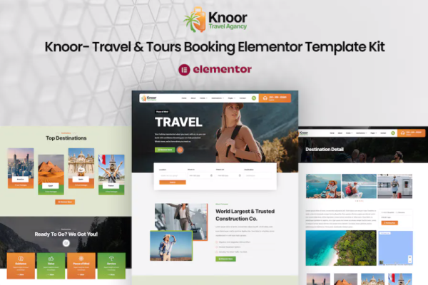 Knoor – Travel & Tours Booking Elementor 模板套件-极客小站