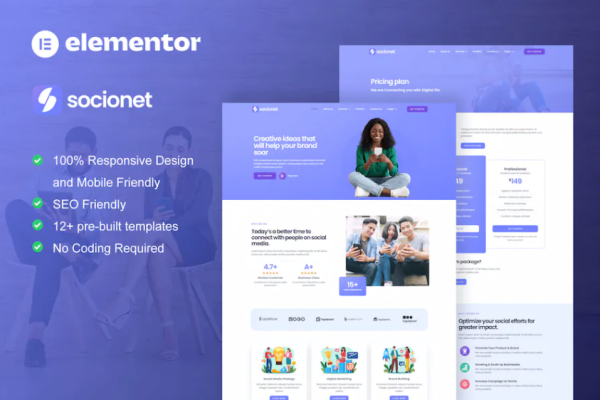 Socionet – 社交媒体营销机构 Elementor 模板套件-myforexstore