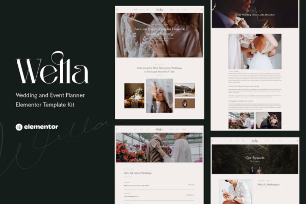 Wella – 婚礼和活动策划师 Elementor 模板套件-极客小站
