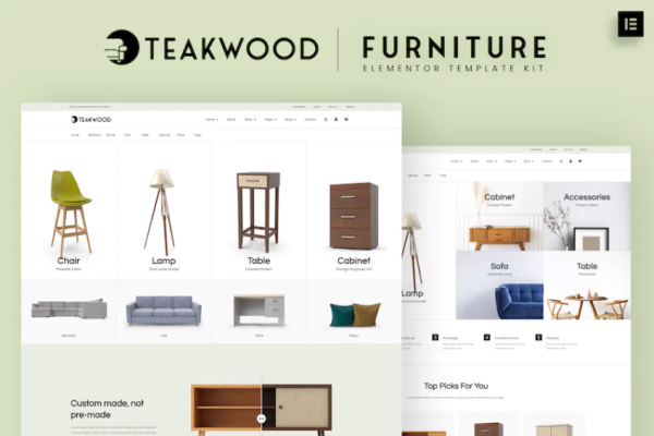Teakwood – 家具店 Elementor 模板套件-极客小站