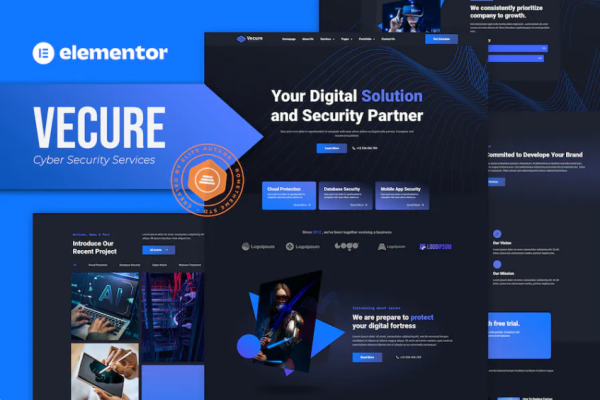 Vecure – 网络安全服务 Elementor 模板套件-极客小站