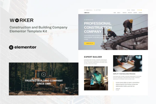 Worker – 建筑公司 Elementor 模板套件-极客小站